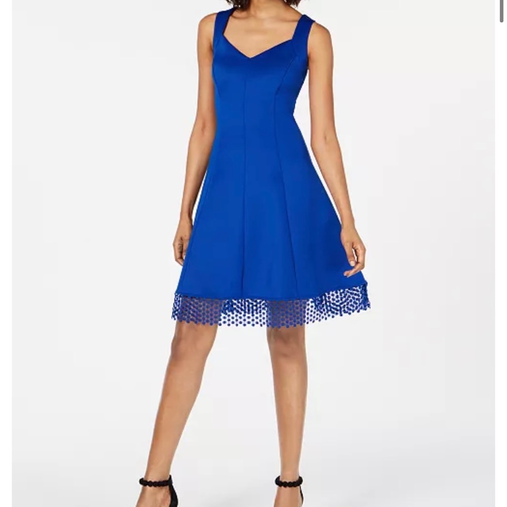 Lace trim-fit flare dress. Worn once to a wedding